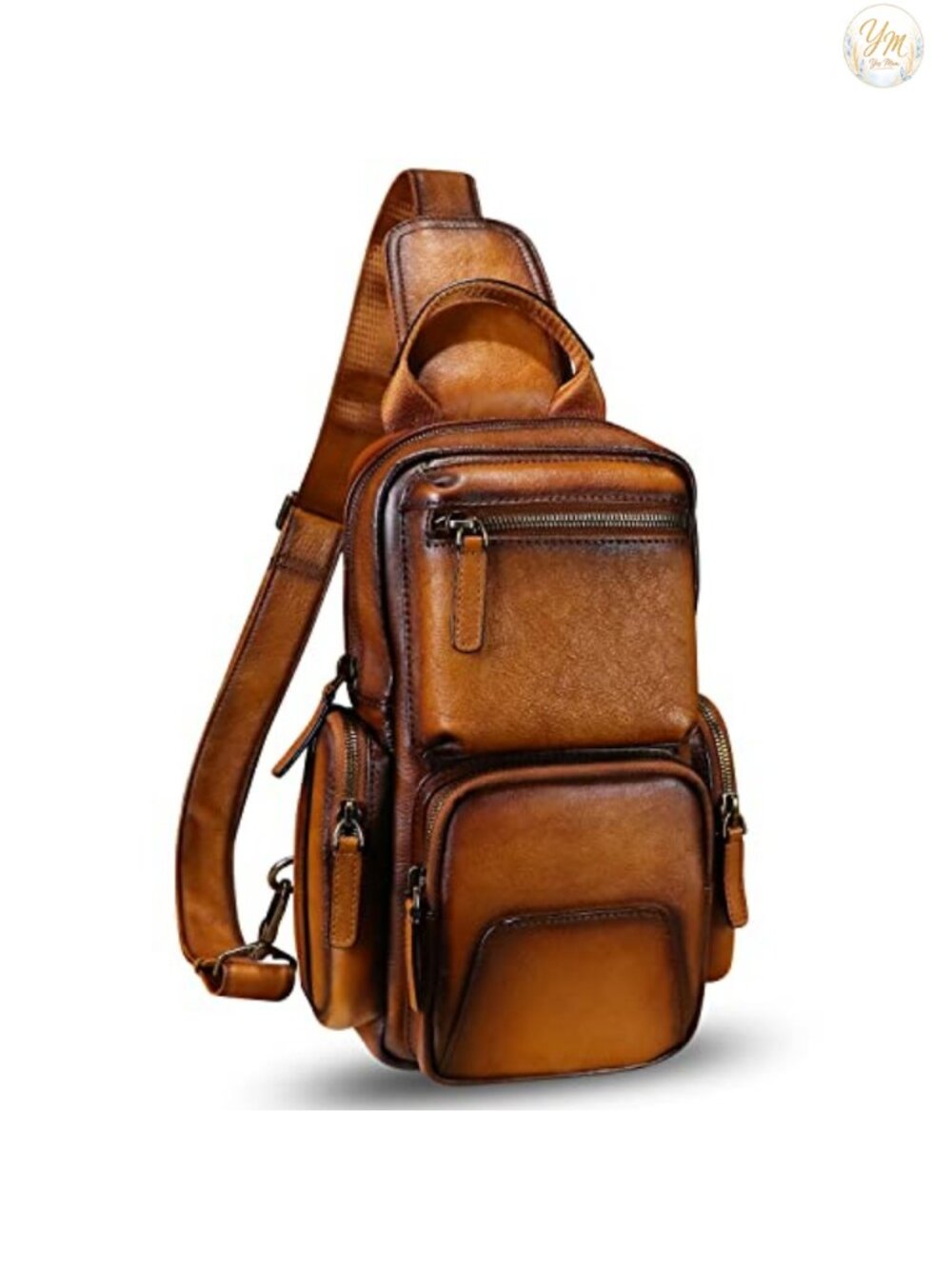Genuine Leather Sling Bag Crossbody Casual Hiking Daypack Vintage Handmade
